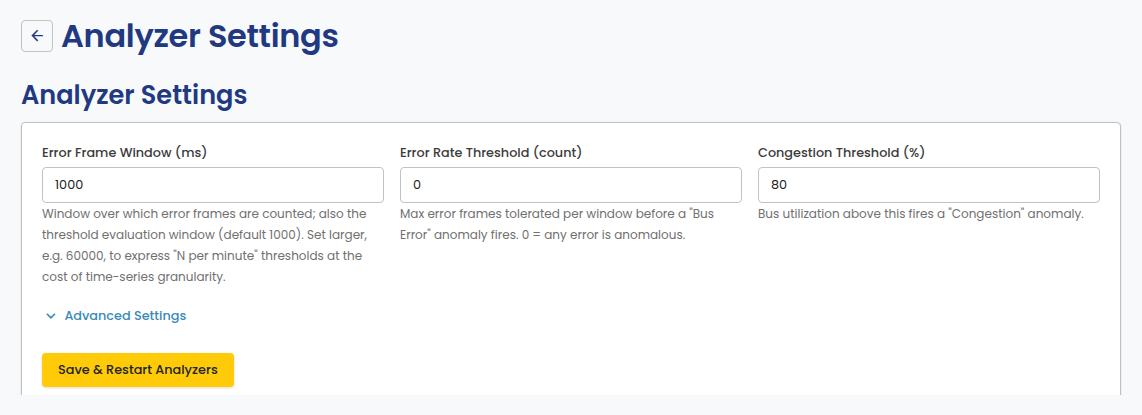 Analyzer Settings: thresholds